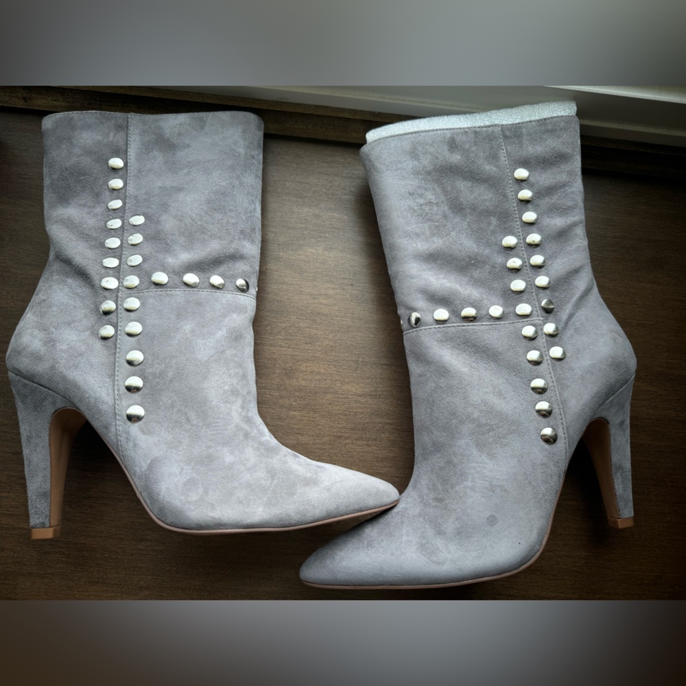 Grey Studded Suede Boots